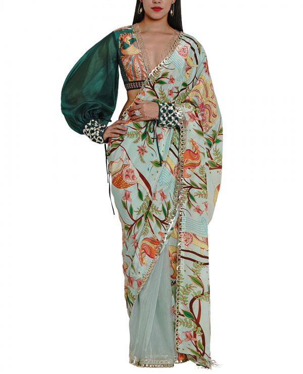 Printed Embroidered Sheer Sari