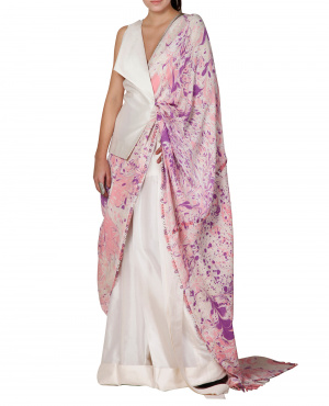 Embroidered Printed Jumpsuit Sari