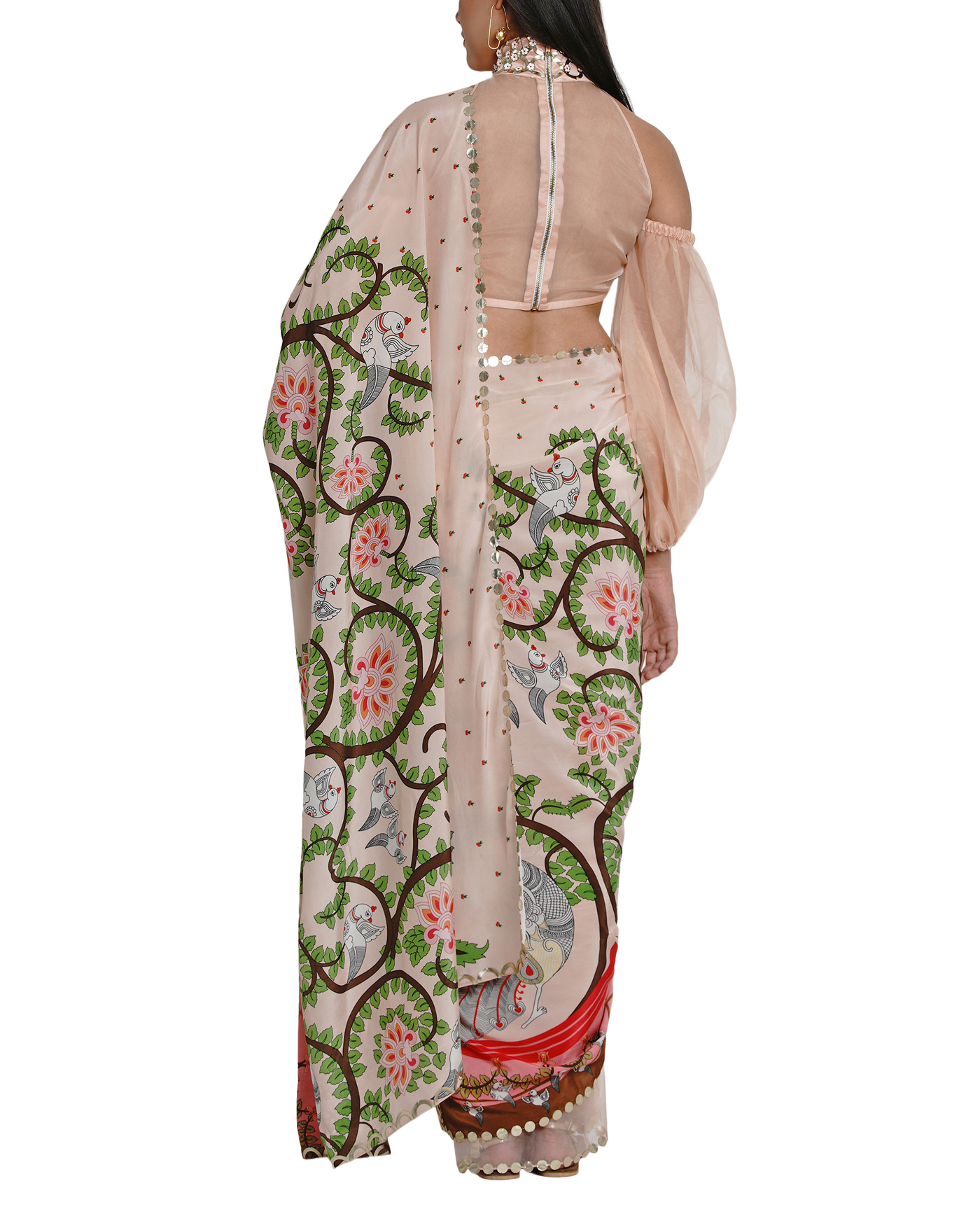 Embroidered Half & Half Printed Sari