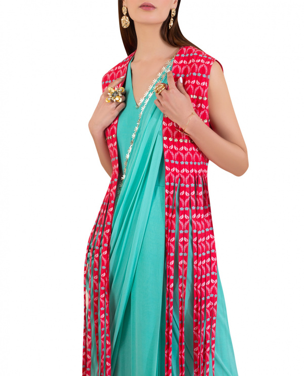 Pre Draped Sari with Fringed Jacket
