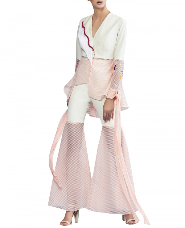 Peplum Jacket with Embroidered Sleeves and Lapel