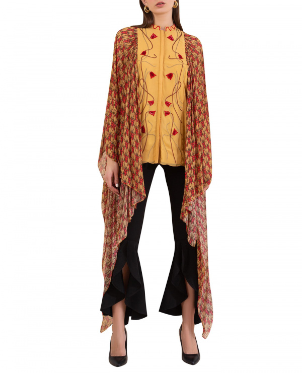 Hand Embroidered Tunic with Exaggerated Printed Sleeves