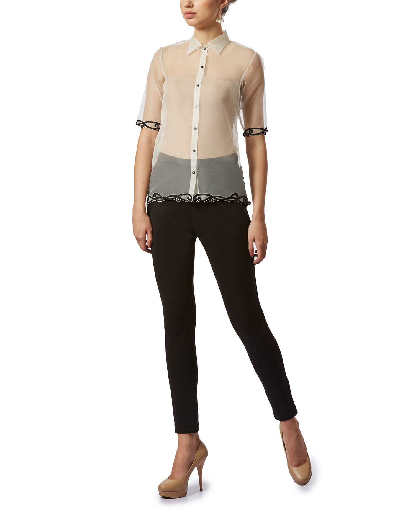 Embroidered Sheer Organza Shirt