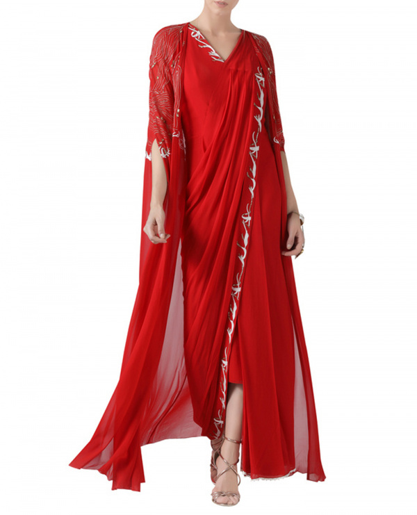 red-embroidered-pre-stitched-sari