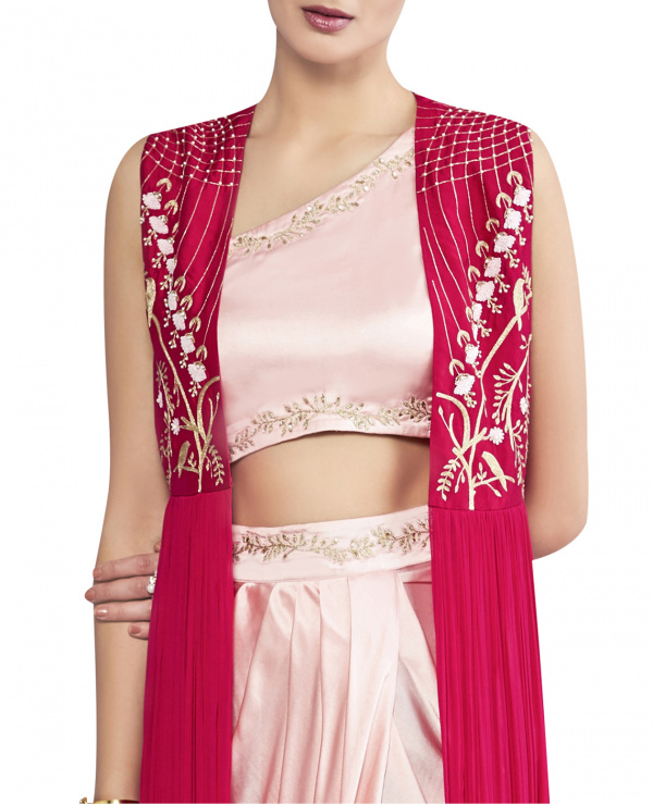 Embroidered Jacket with Draped Skirt and Top