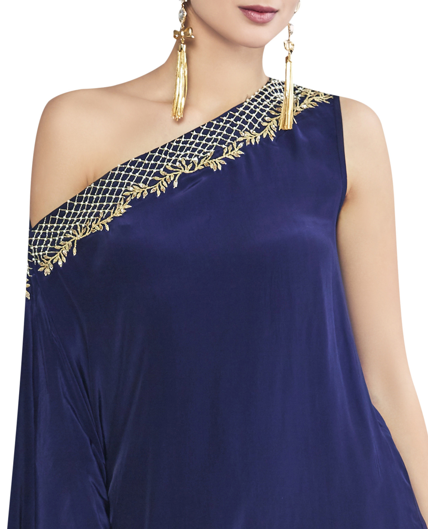 Asymmetrical Embroidered Cape Dhoti set