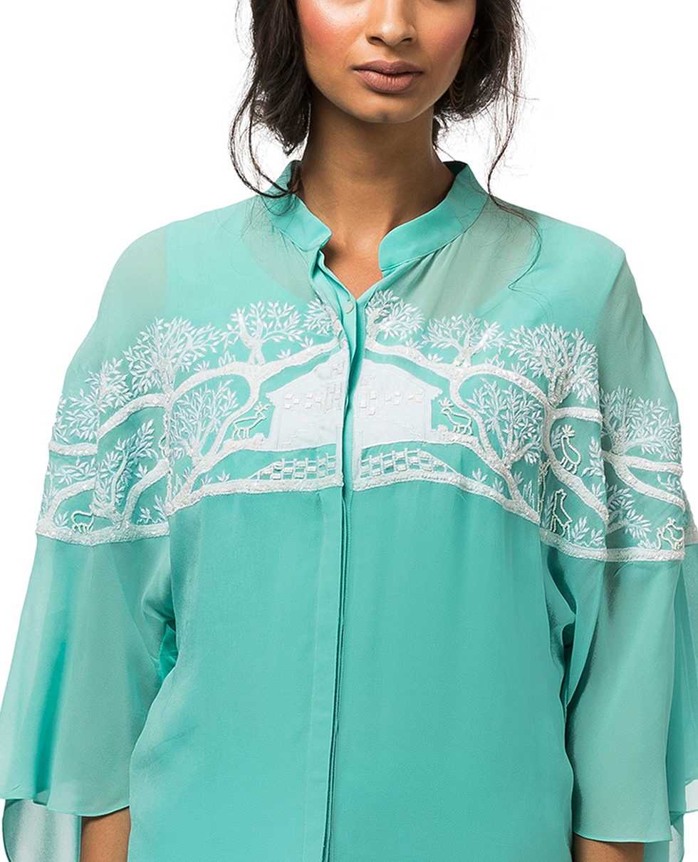 Embroidered Cape Sleeved Tunic