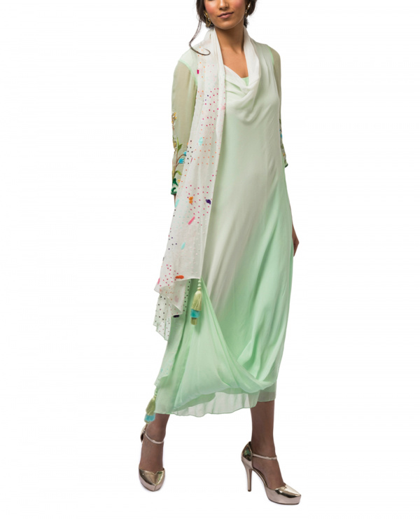 Embroidered Draped Tunic with Churidar