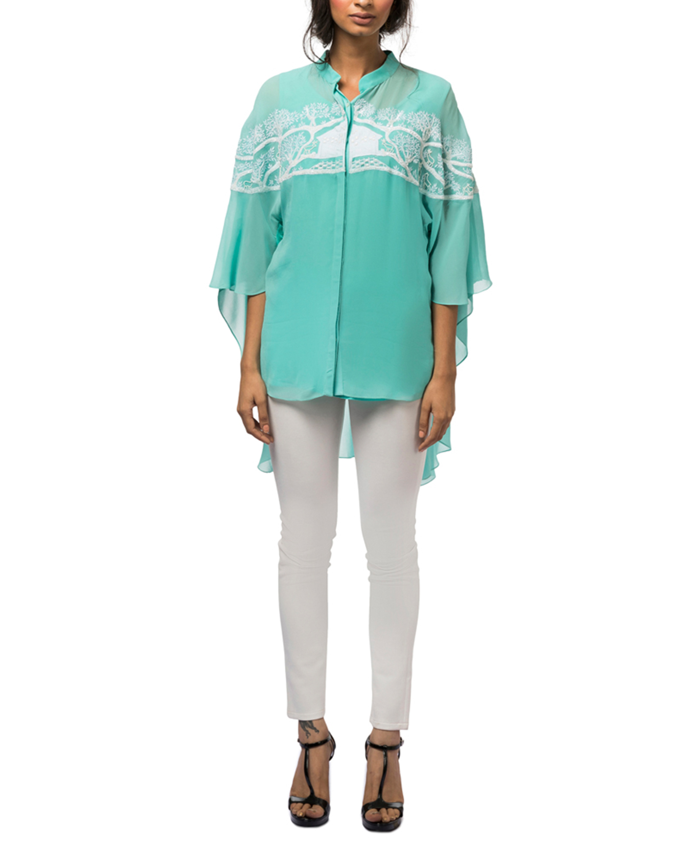 Embroidered Cape Sleeved Tunic