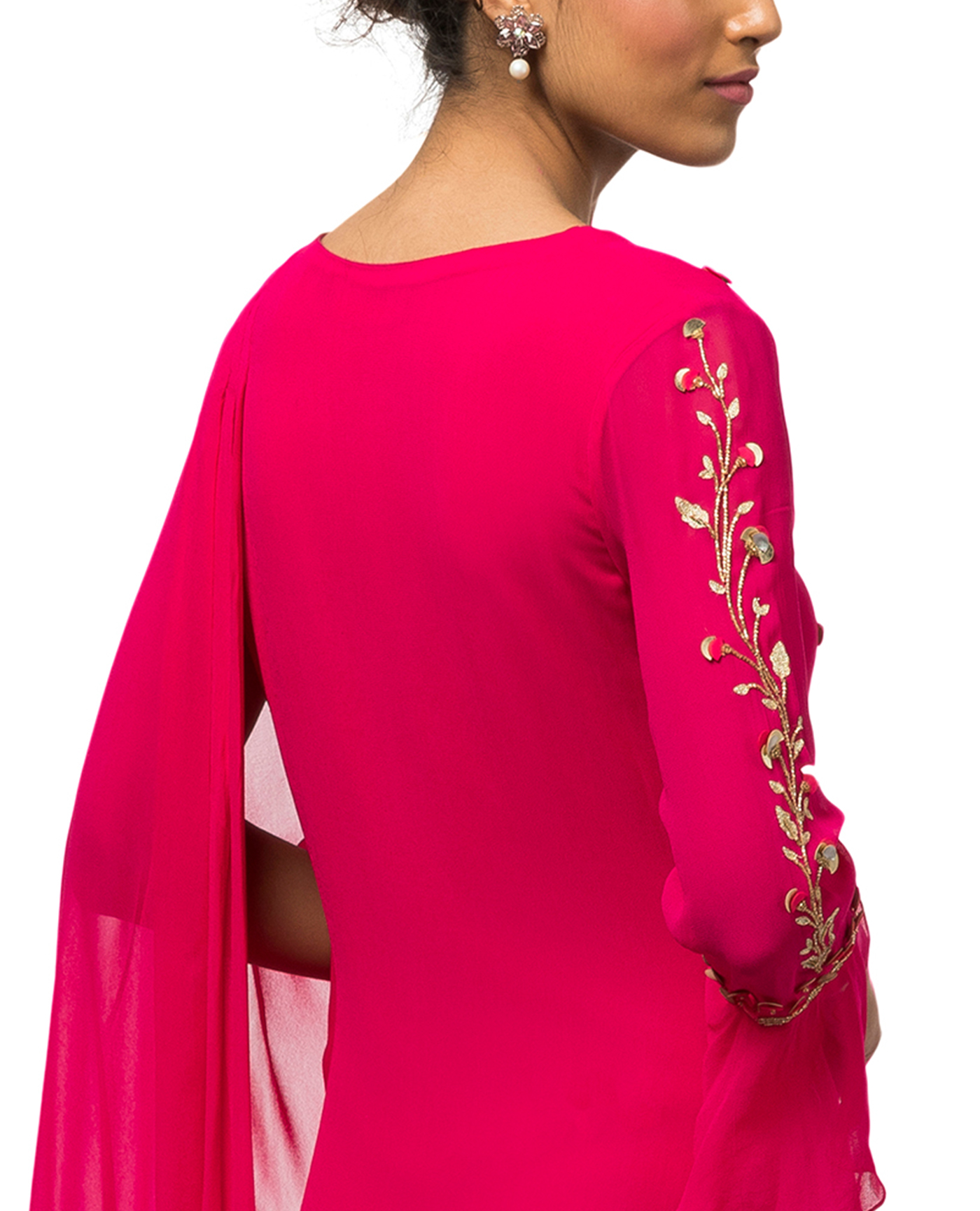 Embroidered Draped Kurta with Churidar