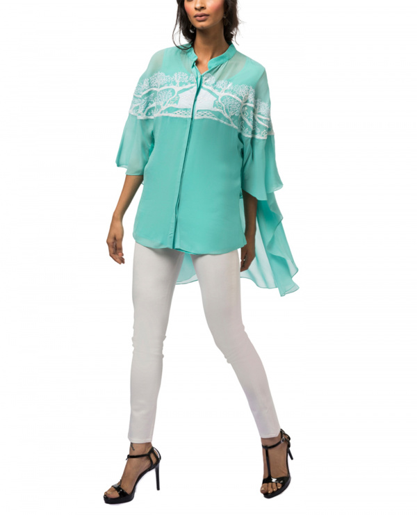 Embroidered Cape Sleeved Tunic