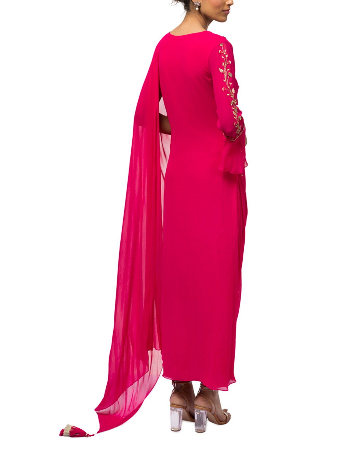 Embroidered Draped Kurta with Churidar