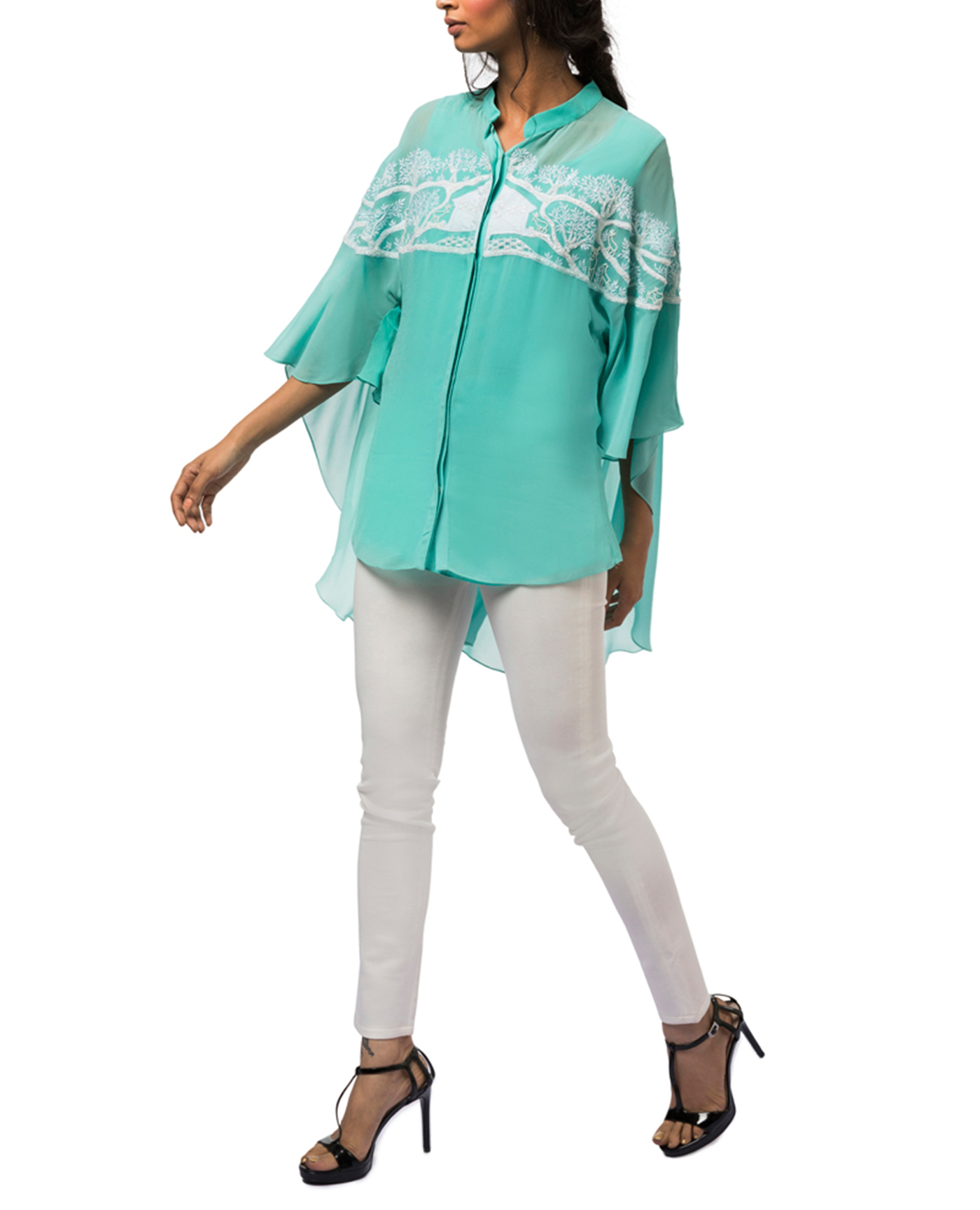 Embroidered Cape Sleeved Tunic