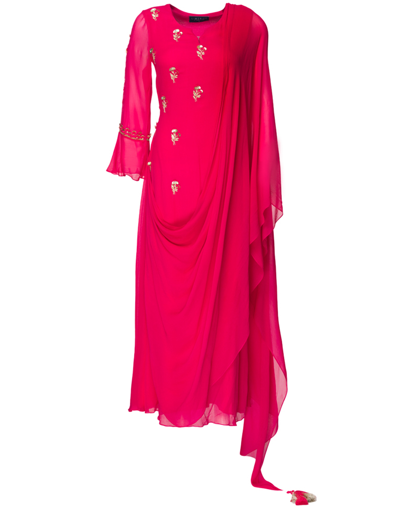 Embroidered Draped Kurta with Churidar