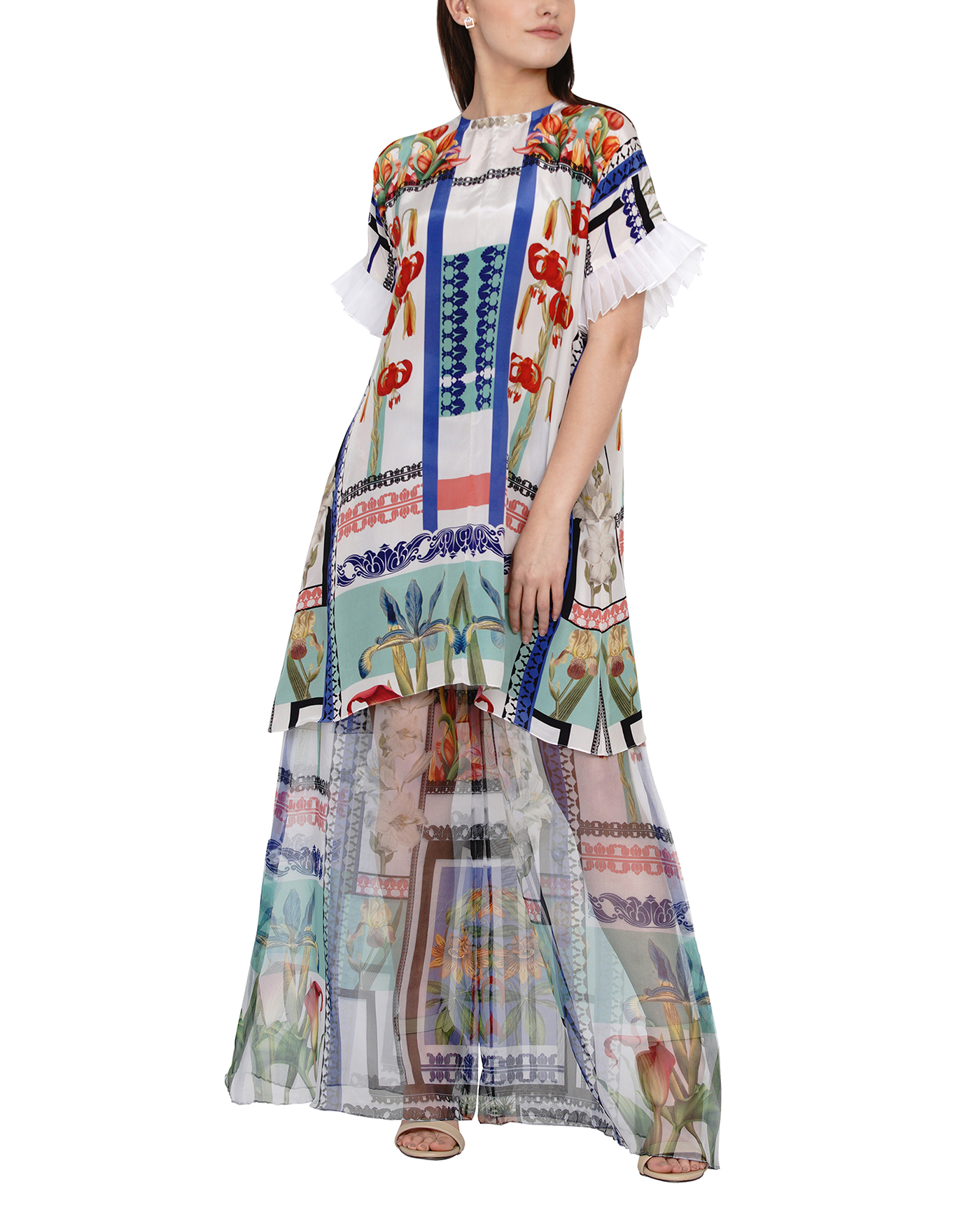 Printed Organza Flared Pants