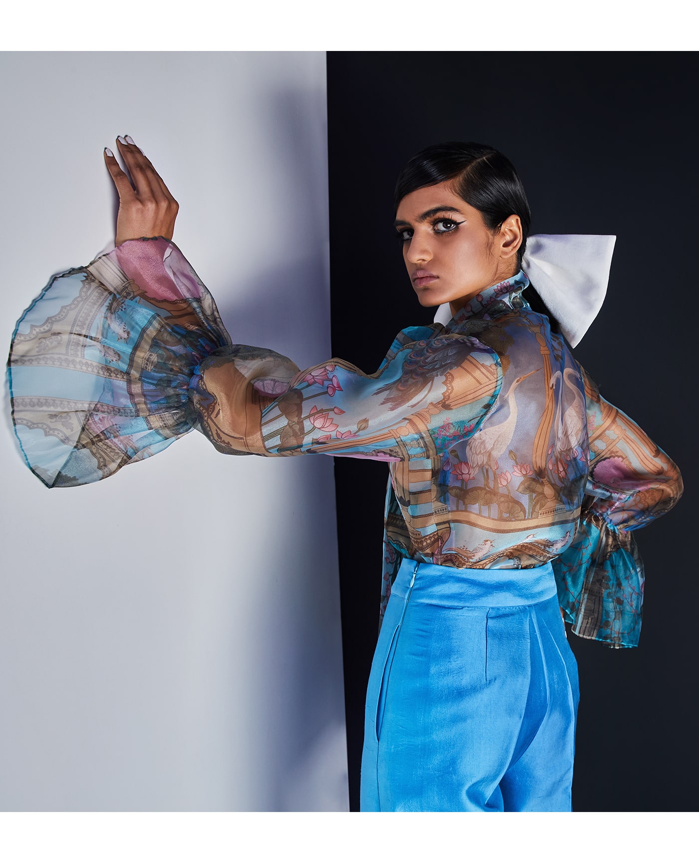 Sheer Knot Collar Blouse