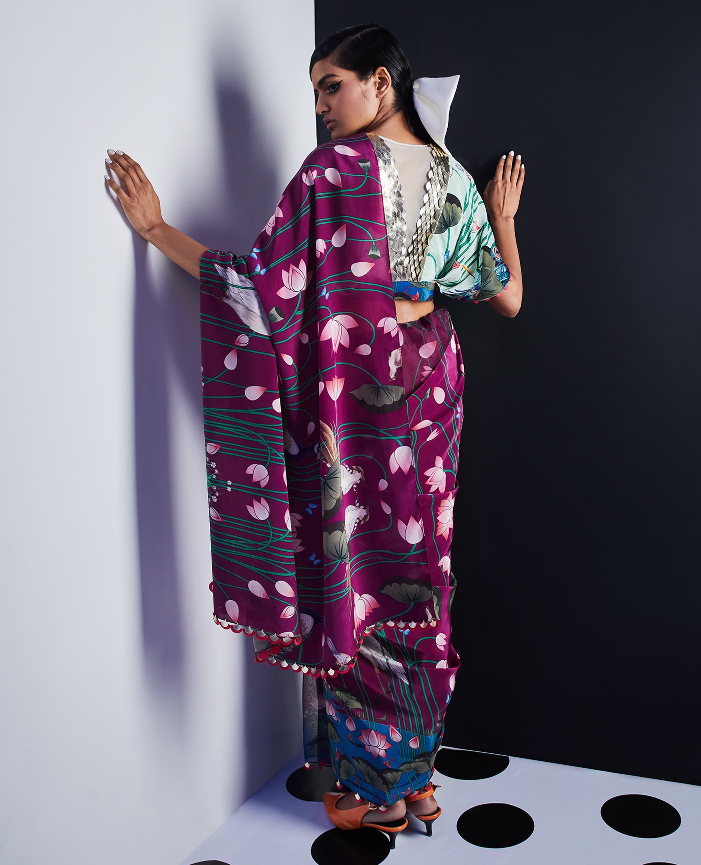 Embroidered Half and Half Printed Sari