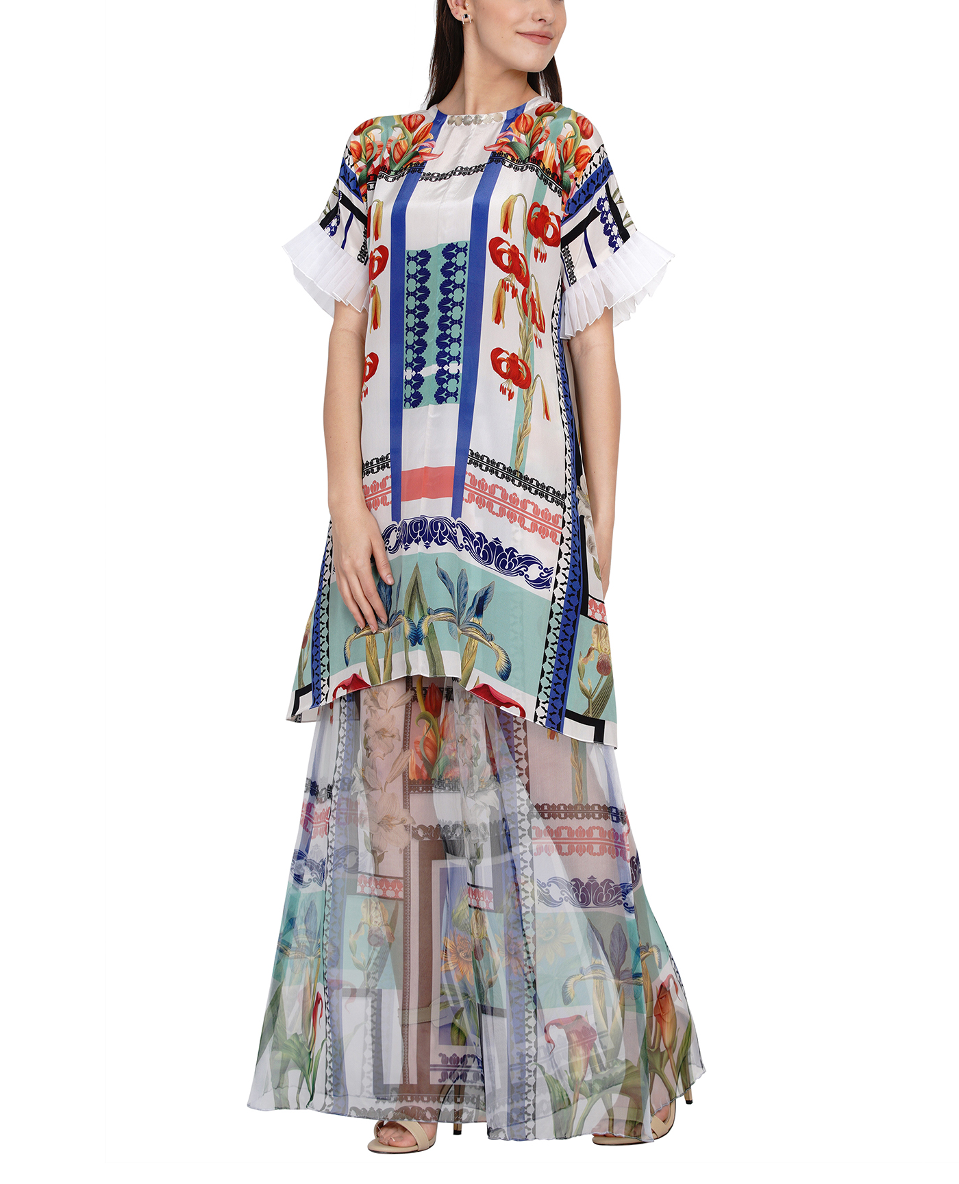 Printed Organza Flared Pants