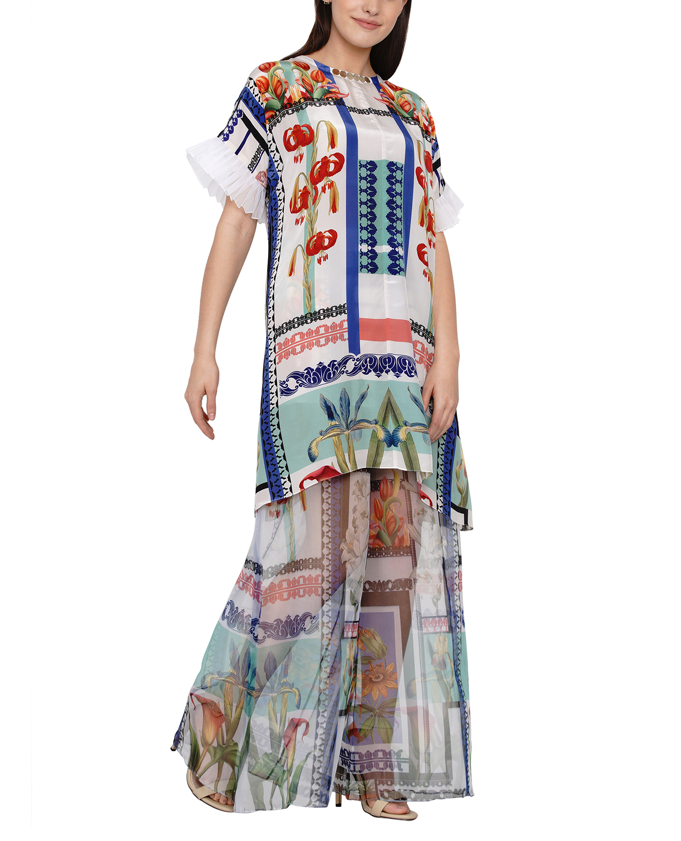 Printed Organza Flared Pants