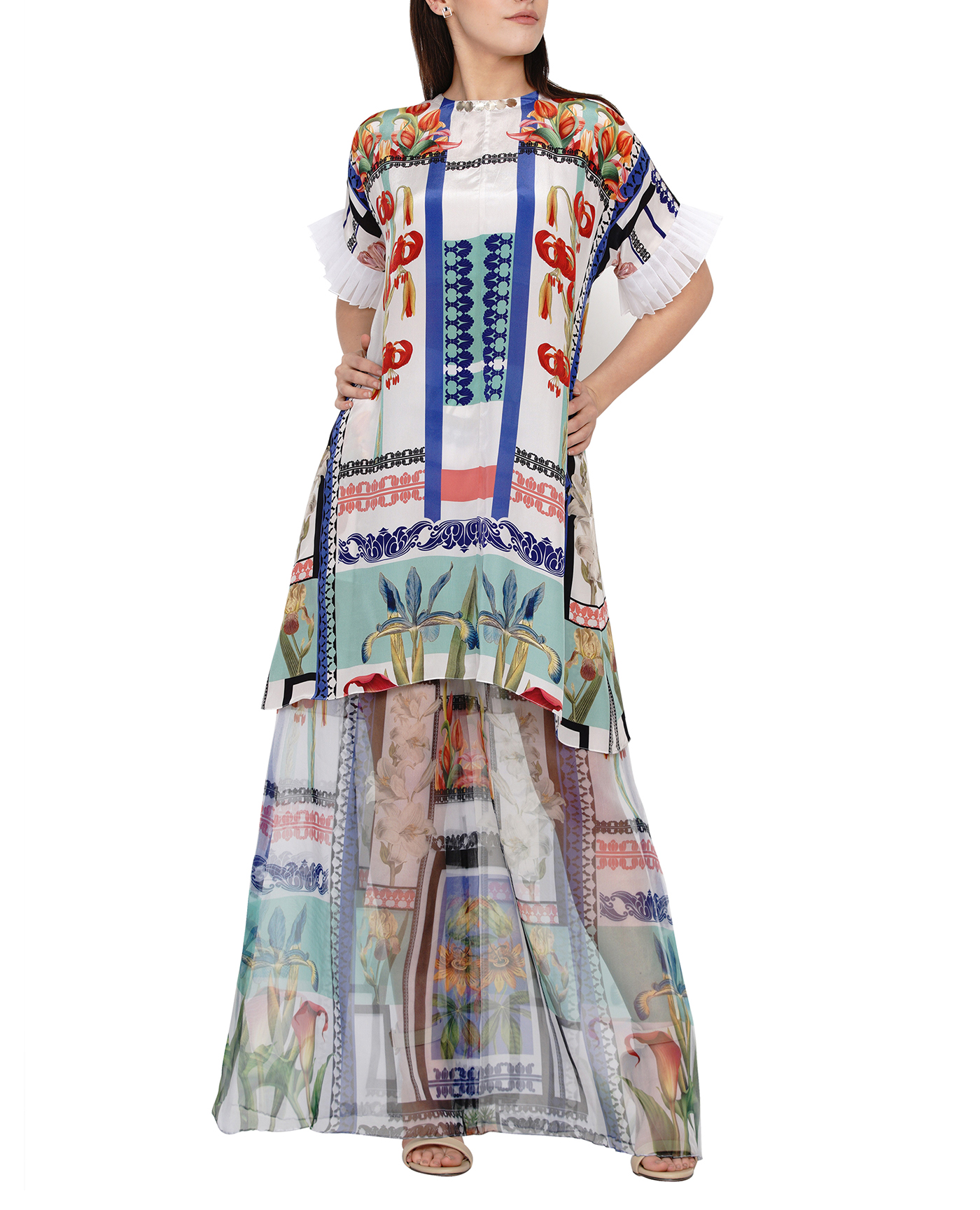 Printed Organza Flared Pants