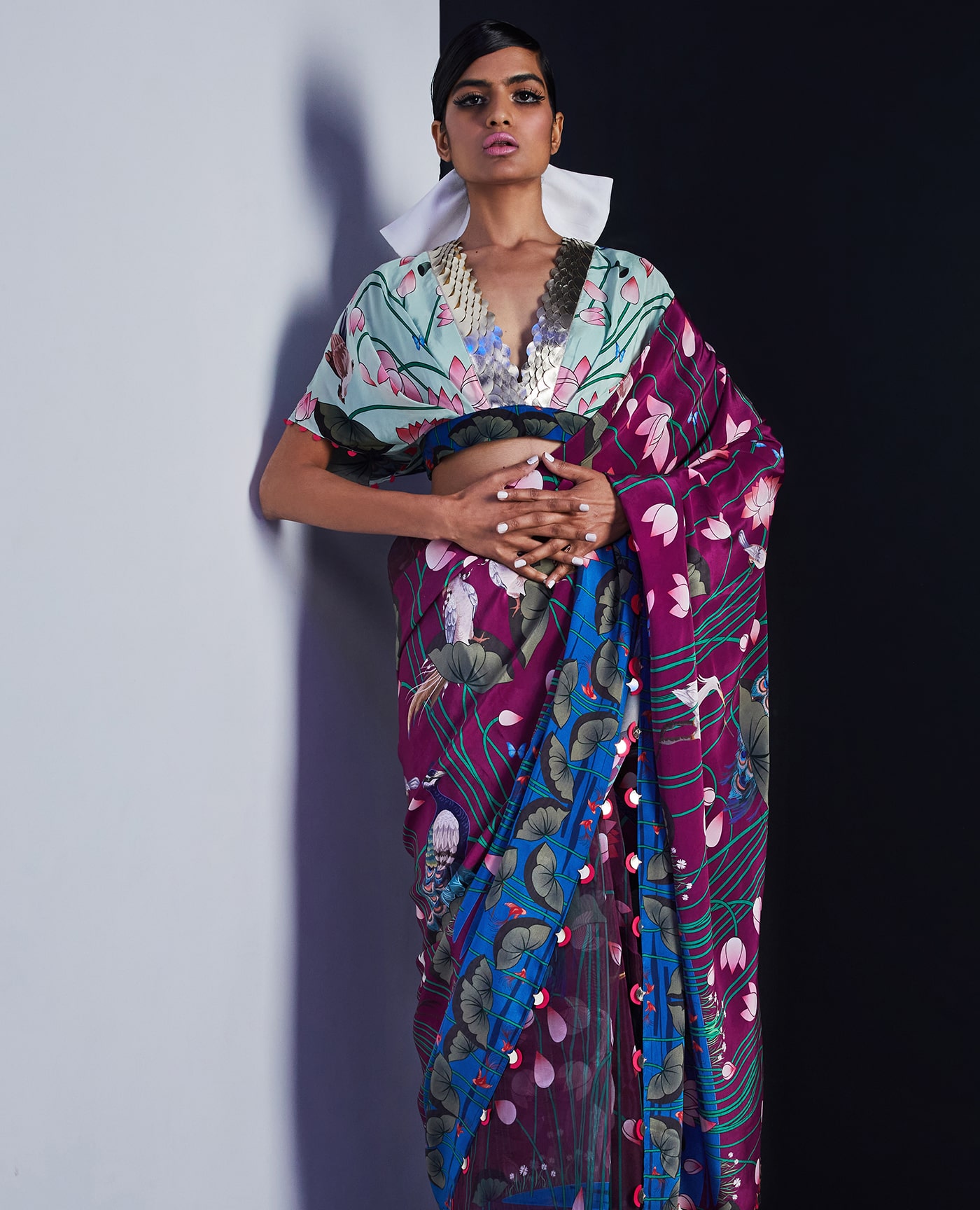 Embroidered Draped Blouse