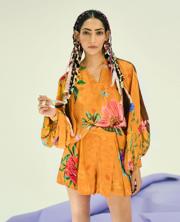 Limerick-Embroidered Print Blouse
