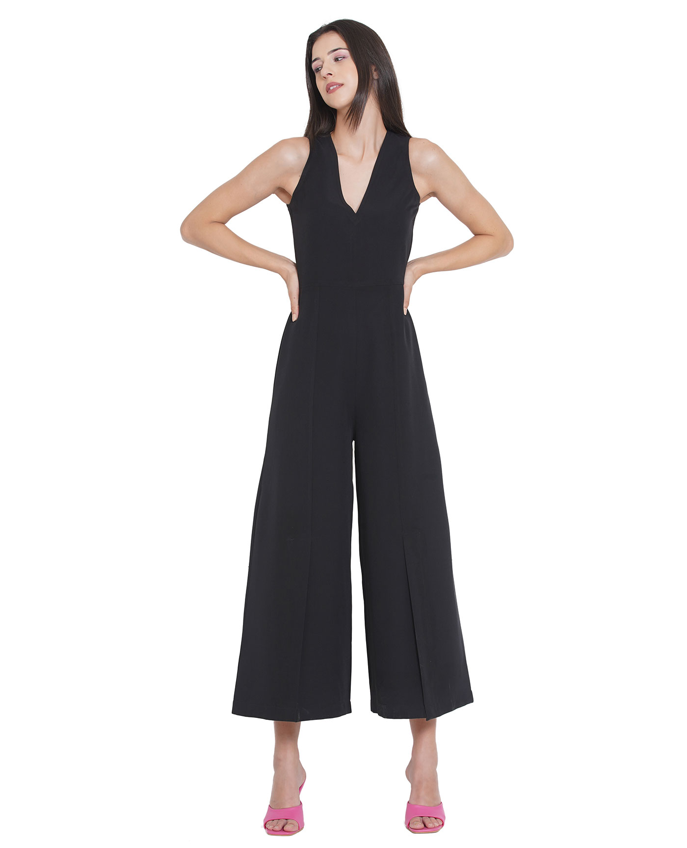 Buy Twenty Dresses by Nykaa Fashion Black Shimmer Double Strap Wide Leg  Jumpsuit Online