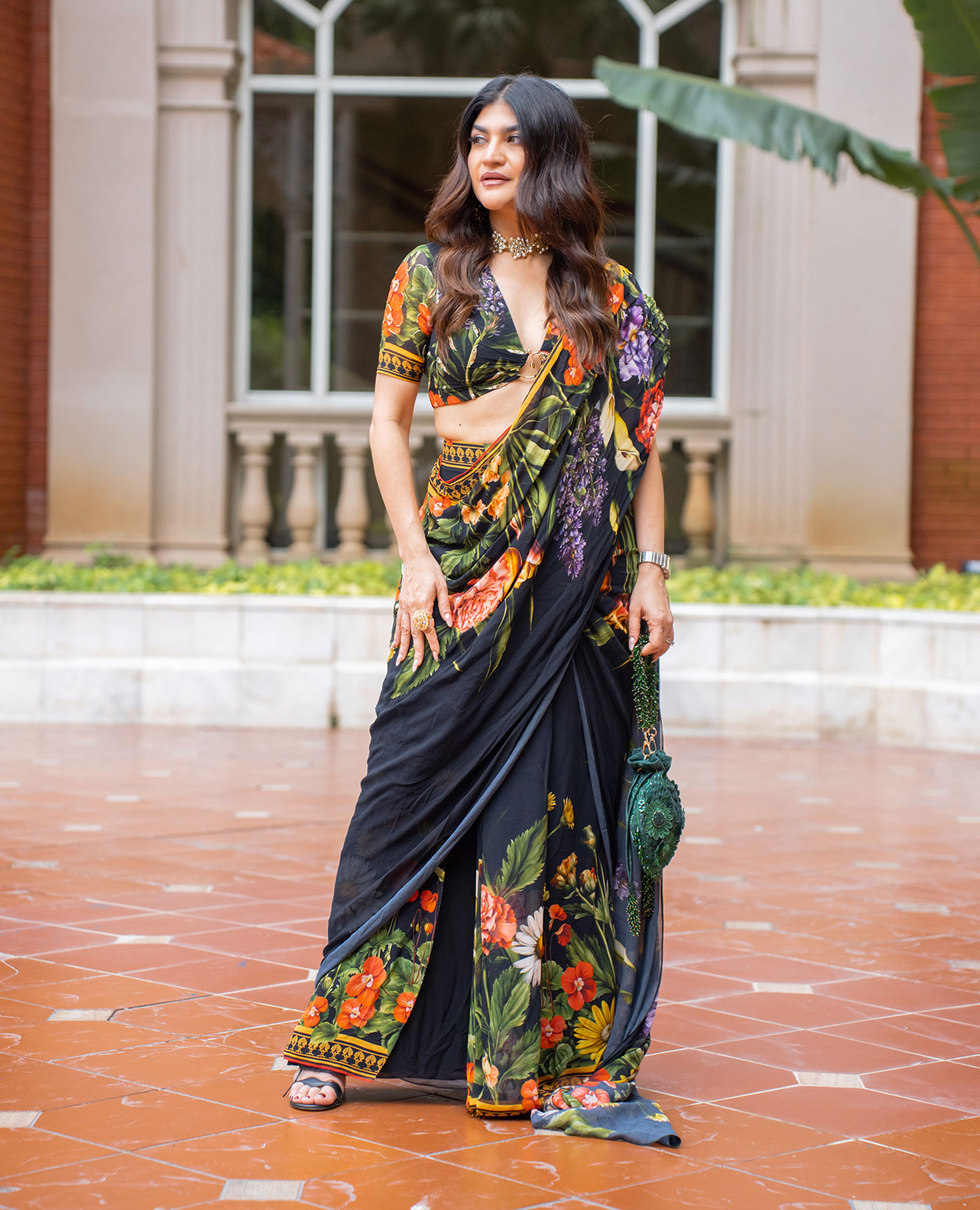 Embroidered Pre- Draped Sari